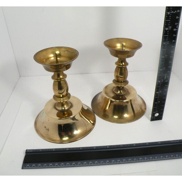 Vintage Art Deco Brass Taper Candle Holders Pair With Elegant Design & Polished - Picture 4 of 9